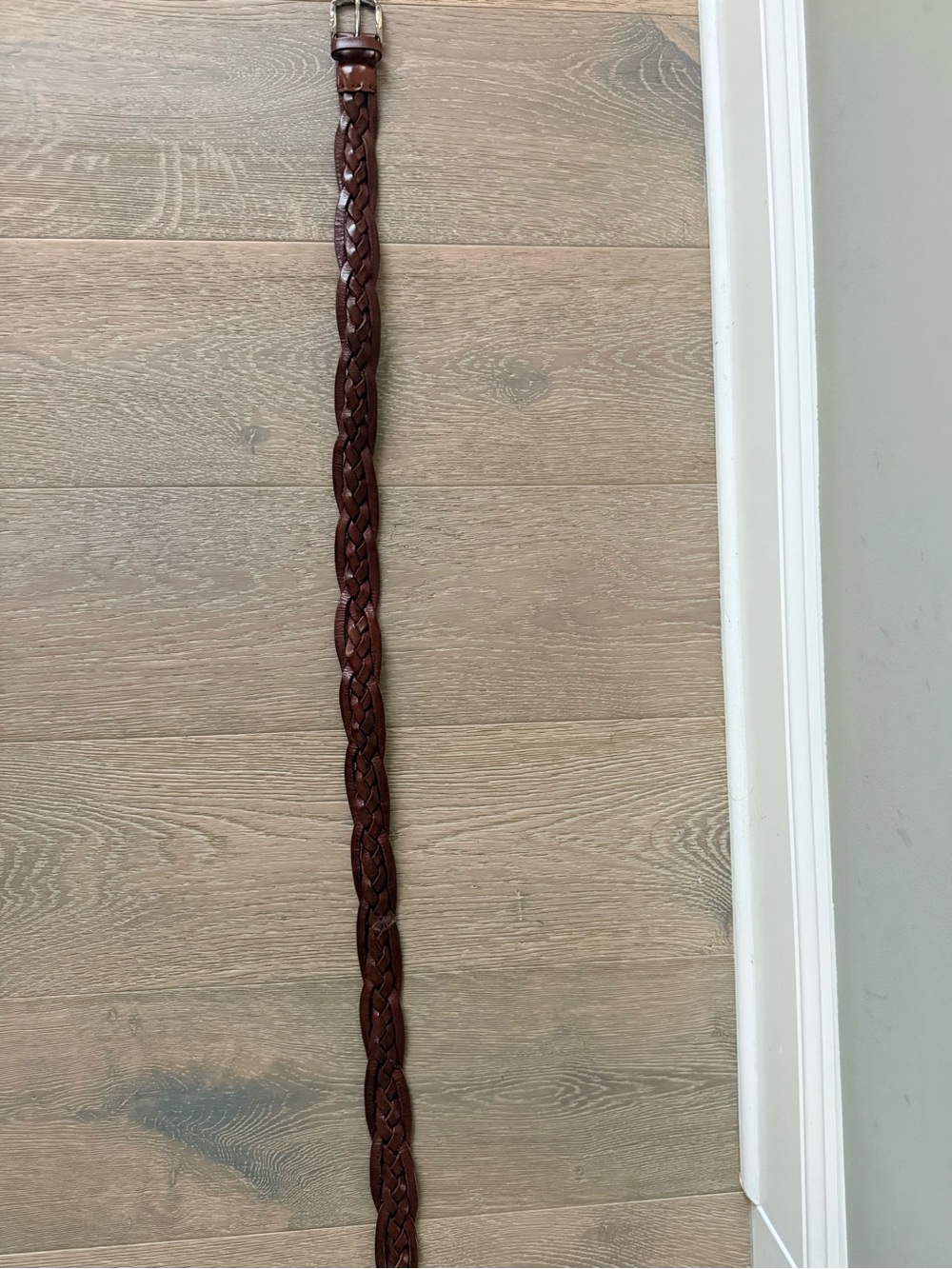 Brunello Cucinelli Braided Leather Belt in Dark Brown with Silver Buckle